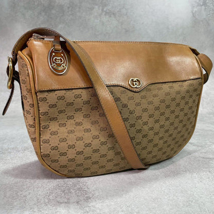 Gucci GG Shoulder Bag Brown Beige Logo Leather