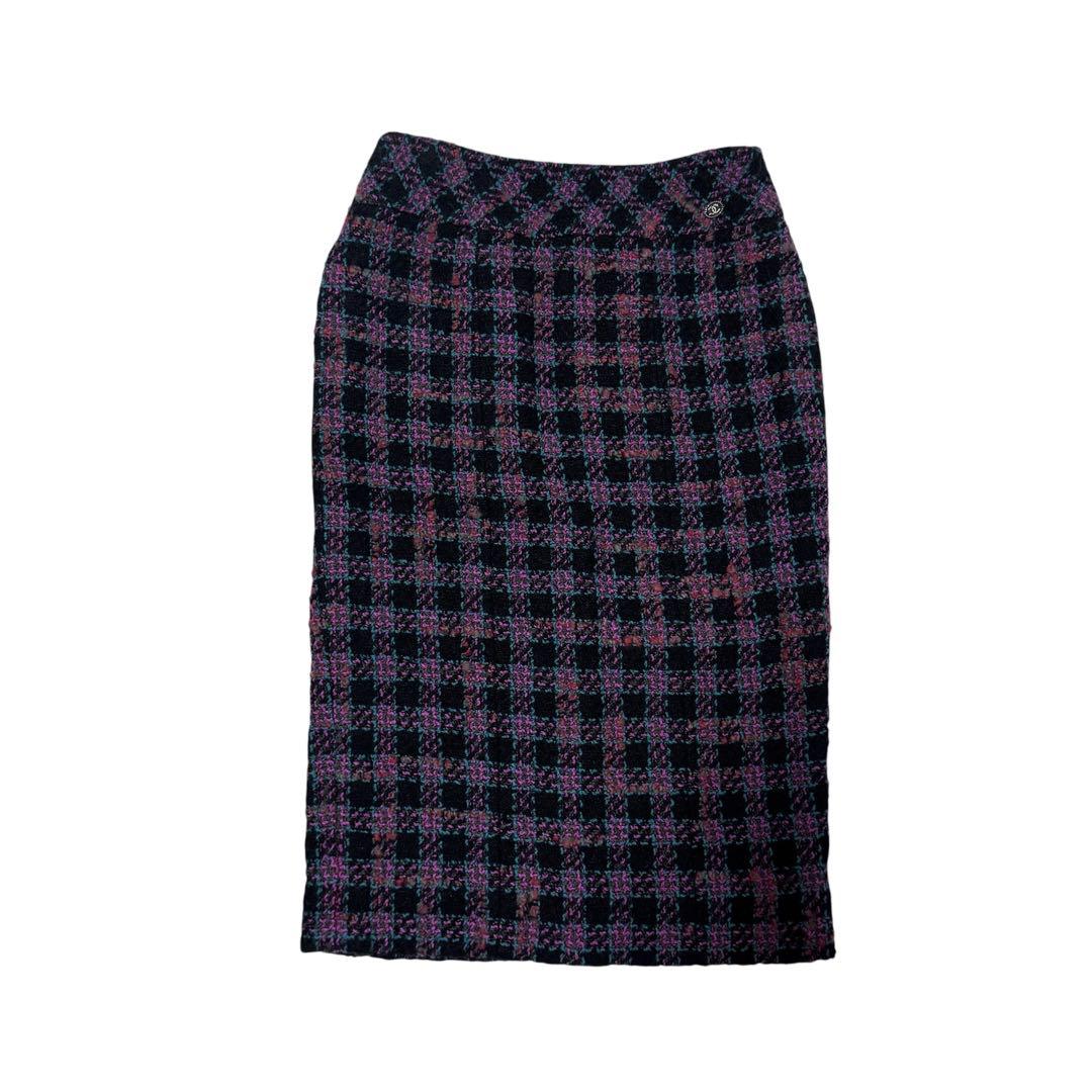 Chanel CC Logo Button Tweed Skirt 36