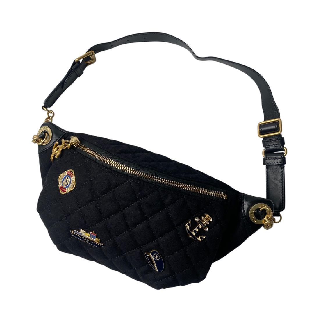 Unused Chanel Marine Motif Wool Leather Body Bag