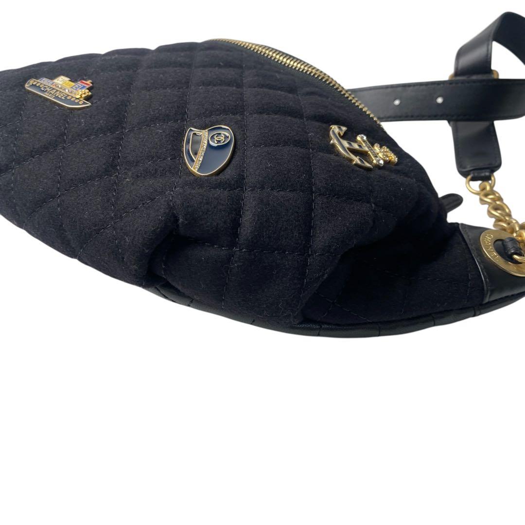 Unused Chanel Marine Motif Wool Leather Body Bag