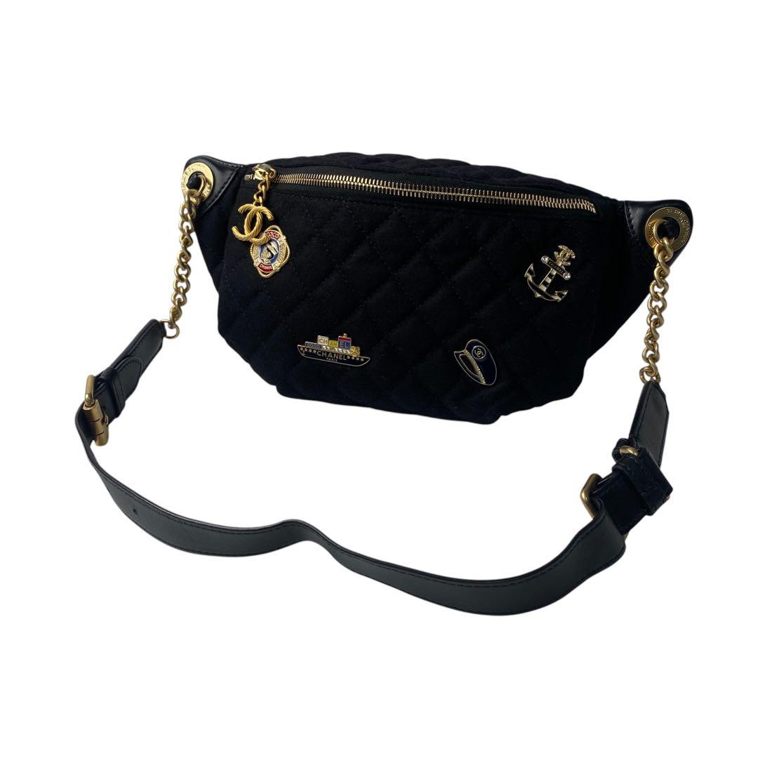 Unused Chanel Marine Motif Wool Leather Body Bag