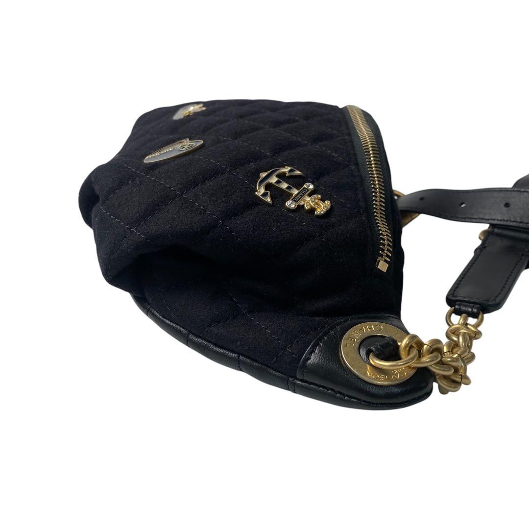 Unused Chanel Marine Motif Wool Leather Body Bag