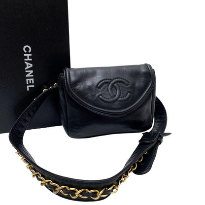 Chanel Lambskin CC Logo Waist Belt Bag Black