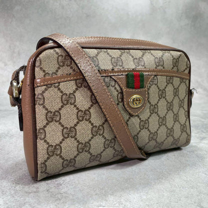 Gucci GG Sherry Line Shoulder Bag Brown Leather