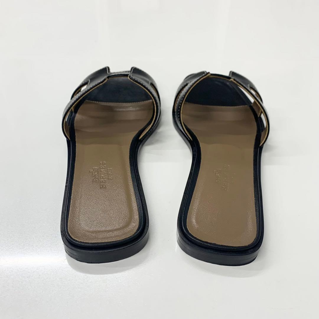 Hermes Oran Leather Sandals Black — view 5