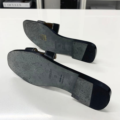 Hermes Oran Leather Sandals Black — view 6