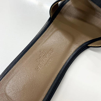 Hermes Oran Leather Sandals Black — view 7