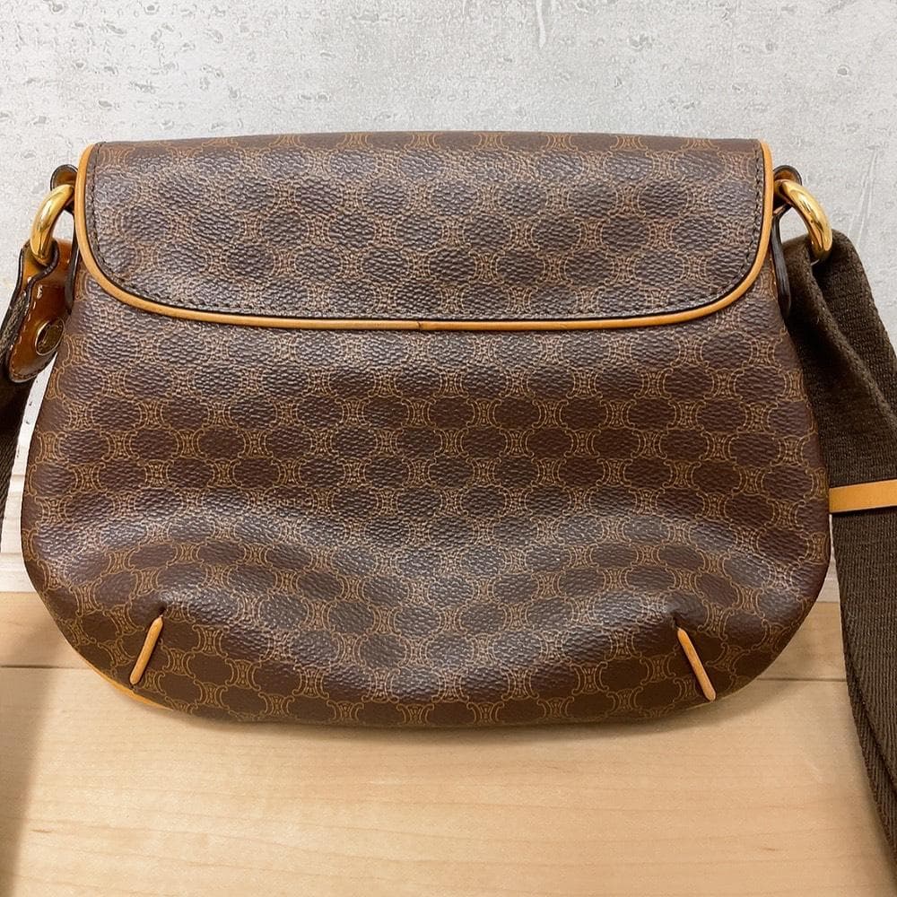 Celine Macadam Shoulder Bag Leather Brown Pocket