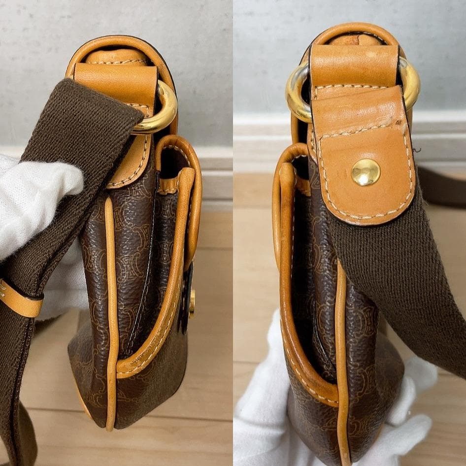 Celine Macadam Shoulder Bag Leather Brown Pocket