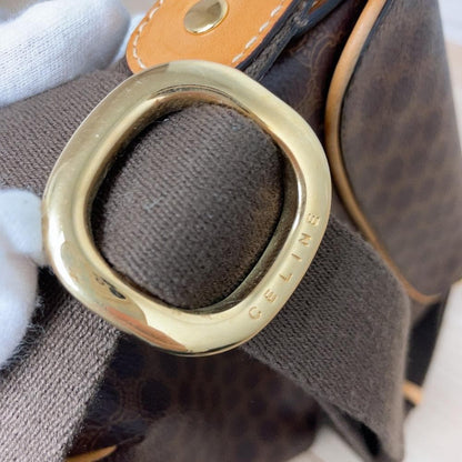 Celine Macadam Shoulder Bag Leather Brown Pocket