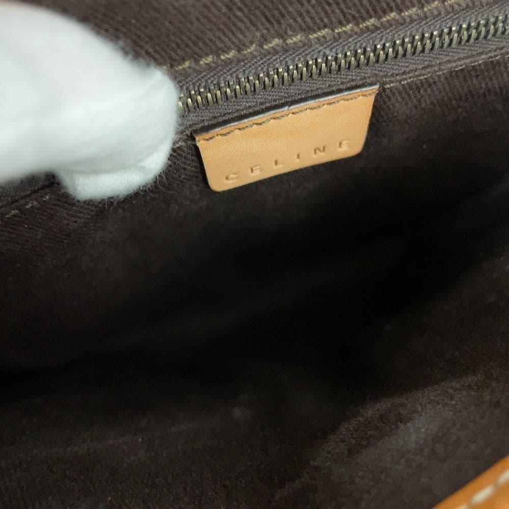 Celine Macadam Shoulder Bag Leather Brown Pocket