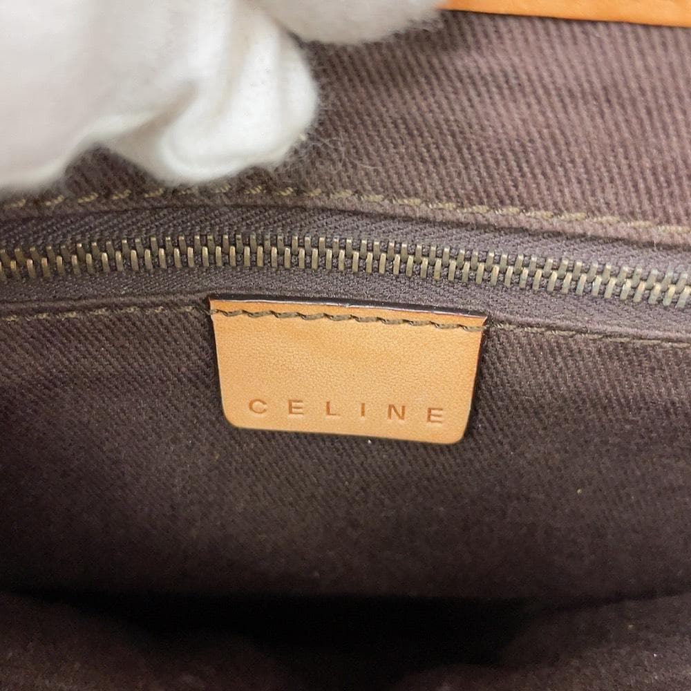 Celine Macadam Shoulder Bag Leather Brown Pocket