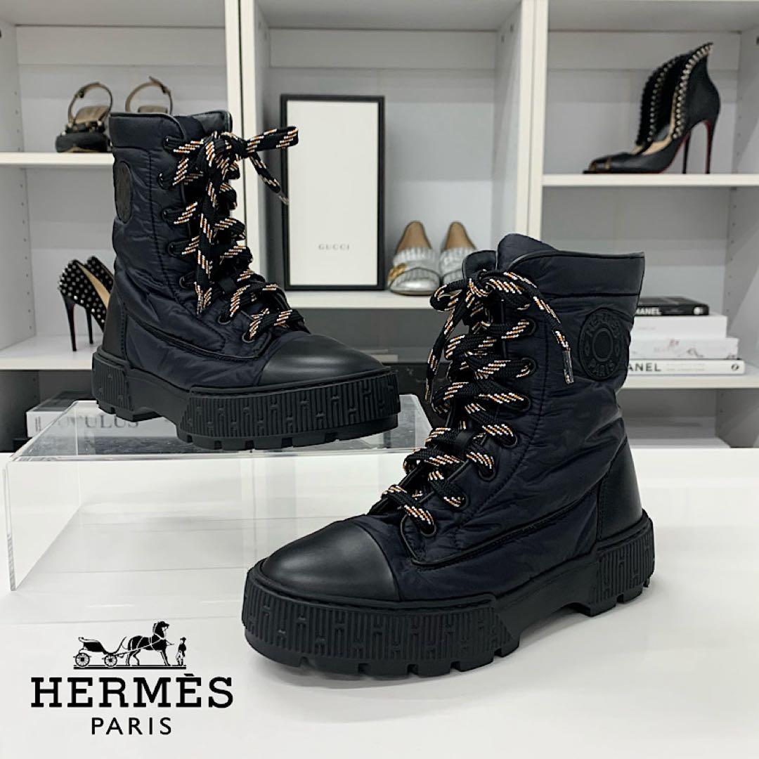 Hermes Fresh Nylon Leather Short Boots Black
