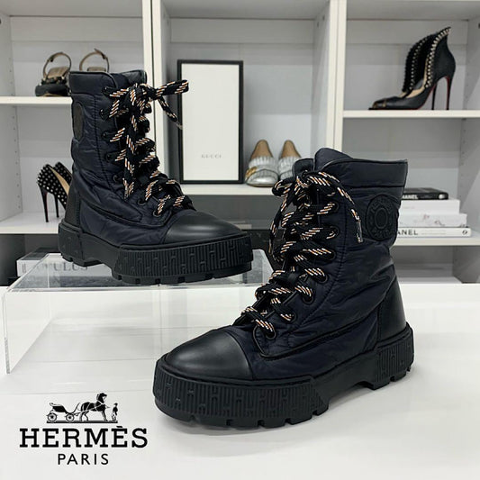 Hermes Fresh Nylon Leather Short Boots Black