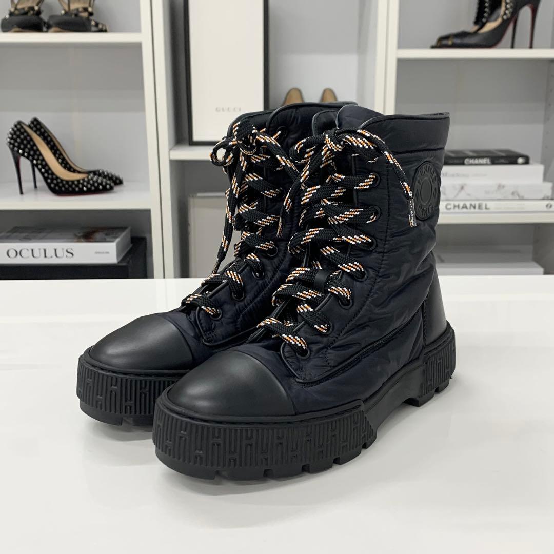 Hermes Fresh Nylon Leather Short Boots Black — view 3