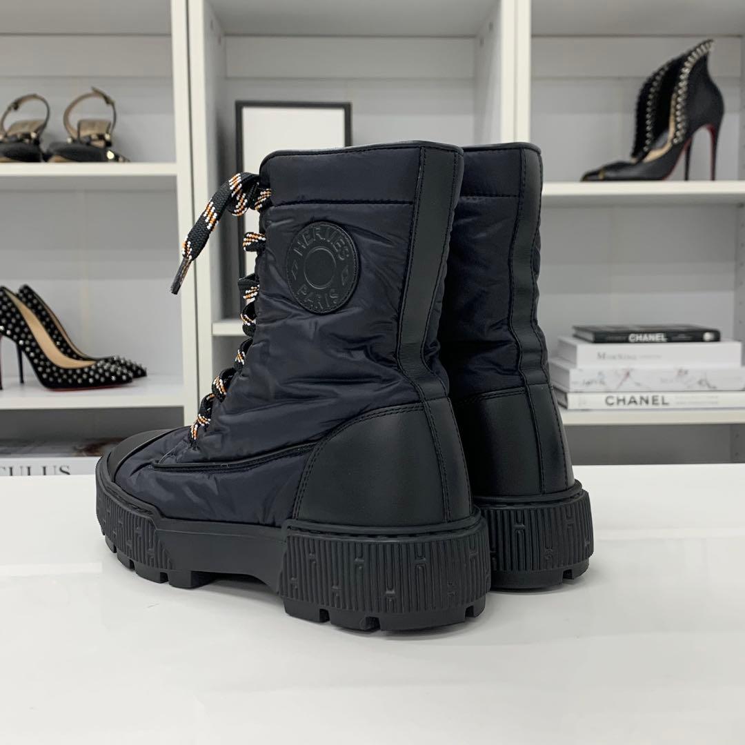 Hermes Fresh Nylon Leather Short Boots Black — view 5