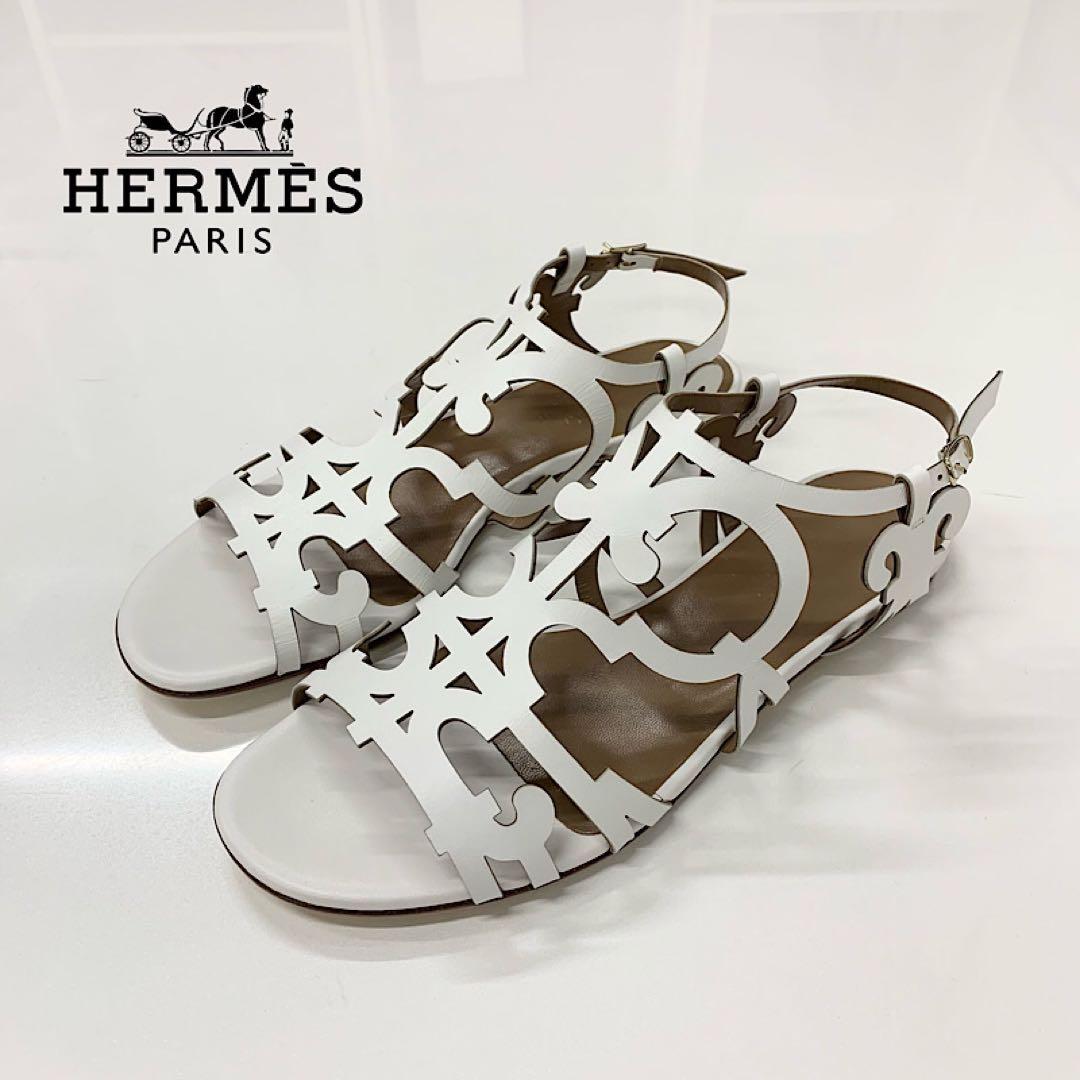 Hermes Leather Guadalquivir Strap Flat Sandals White