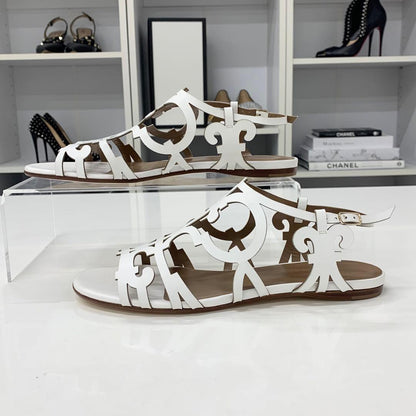Hermes Leather Guadalquivir Strap Flat Sandals White — view 3