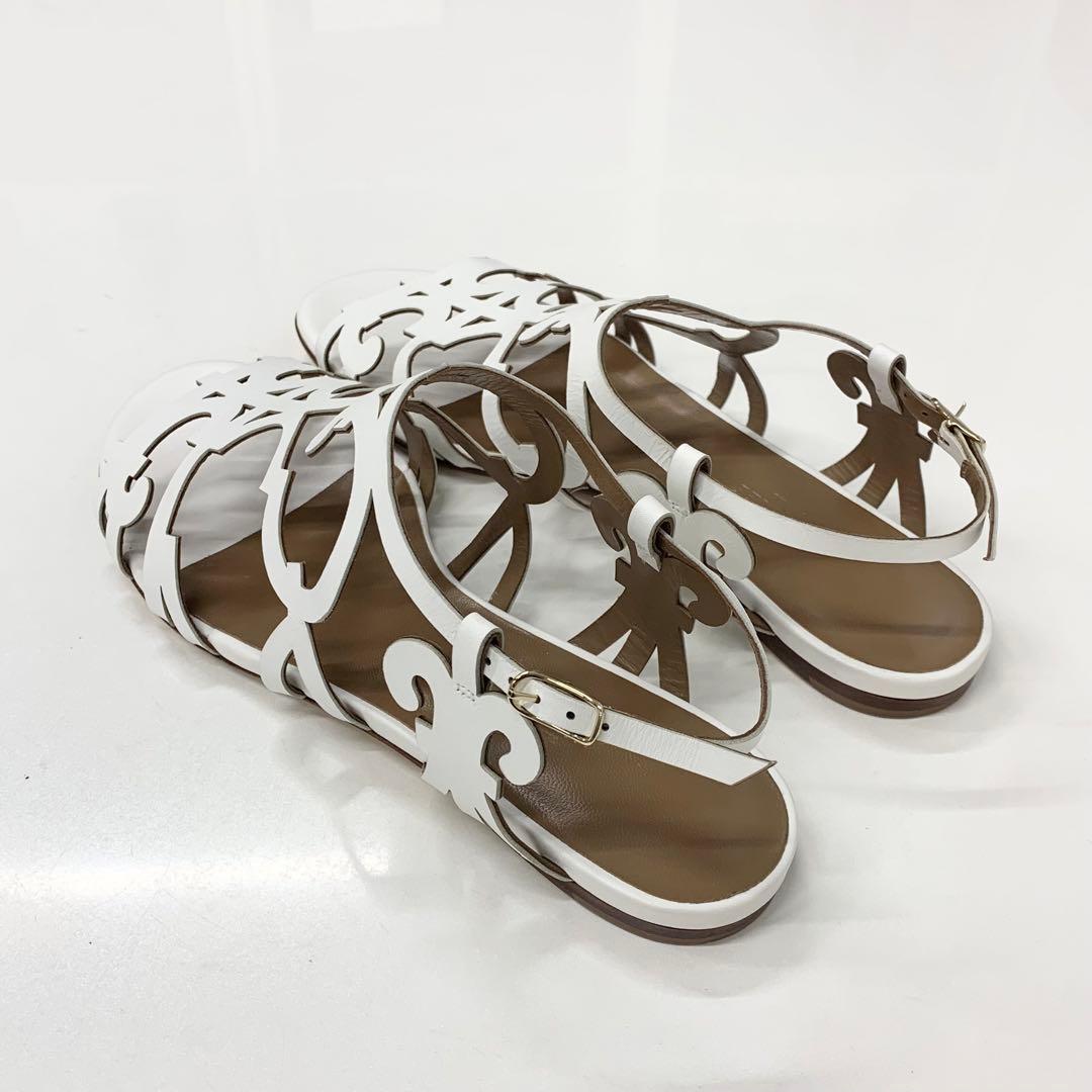Hermes Leather Guadalquivir Strap Flat Sandals White — view 4