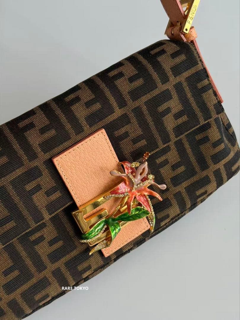 Fendi Baguette Zucca Pattern Flower Crystal Decorative Clasp Shoulder Bag — view 3