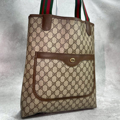 Gucci GG Sherry Line Tote Brown Logo Leather