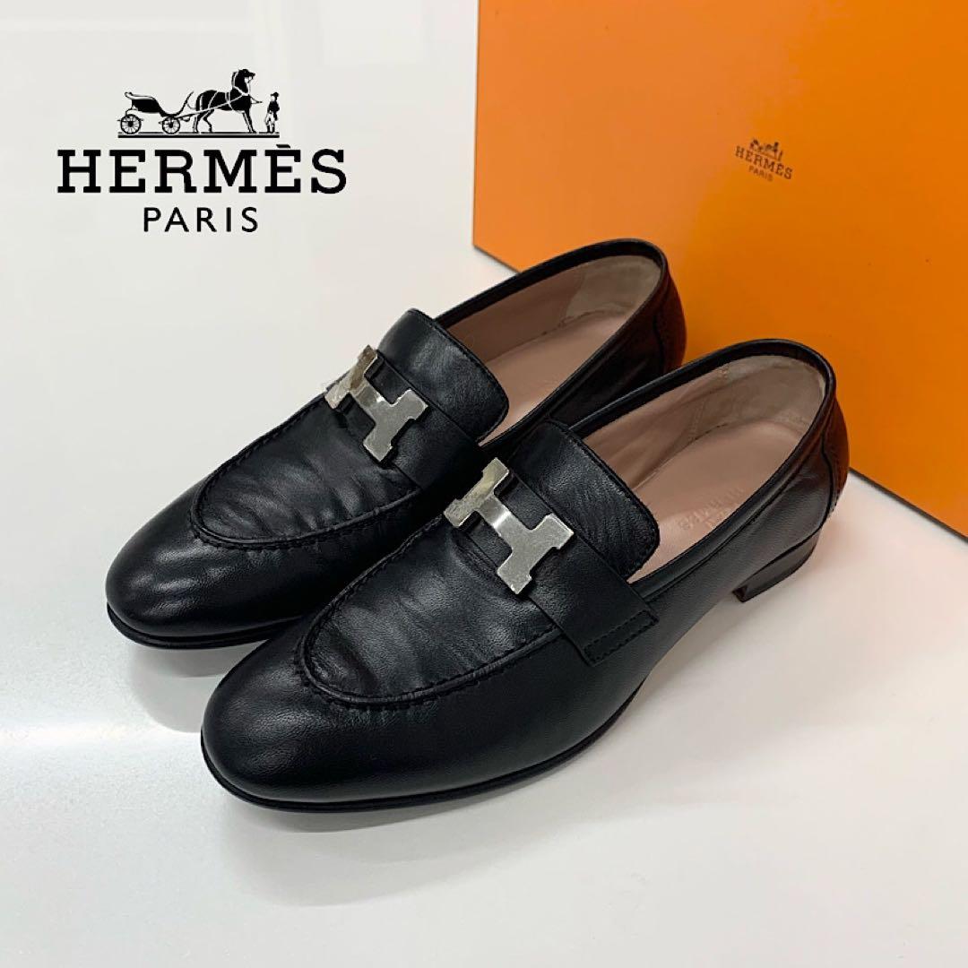 Hermes Paris Leather Loafers Black