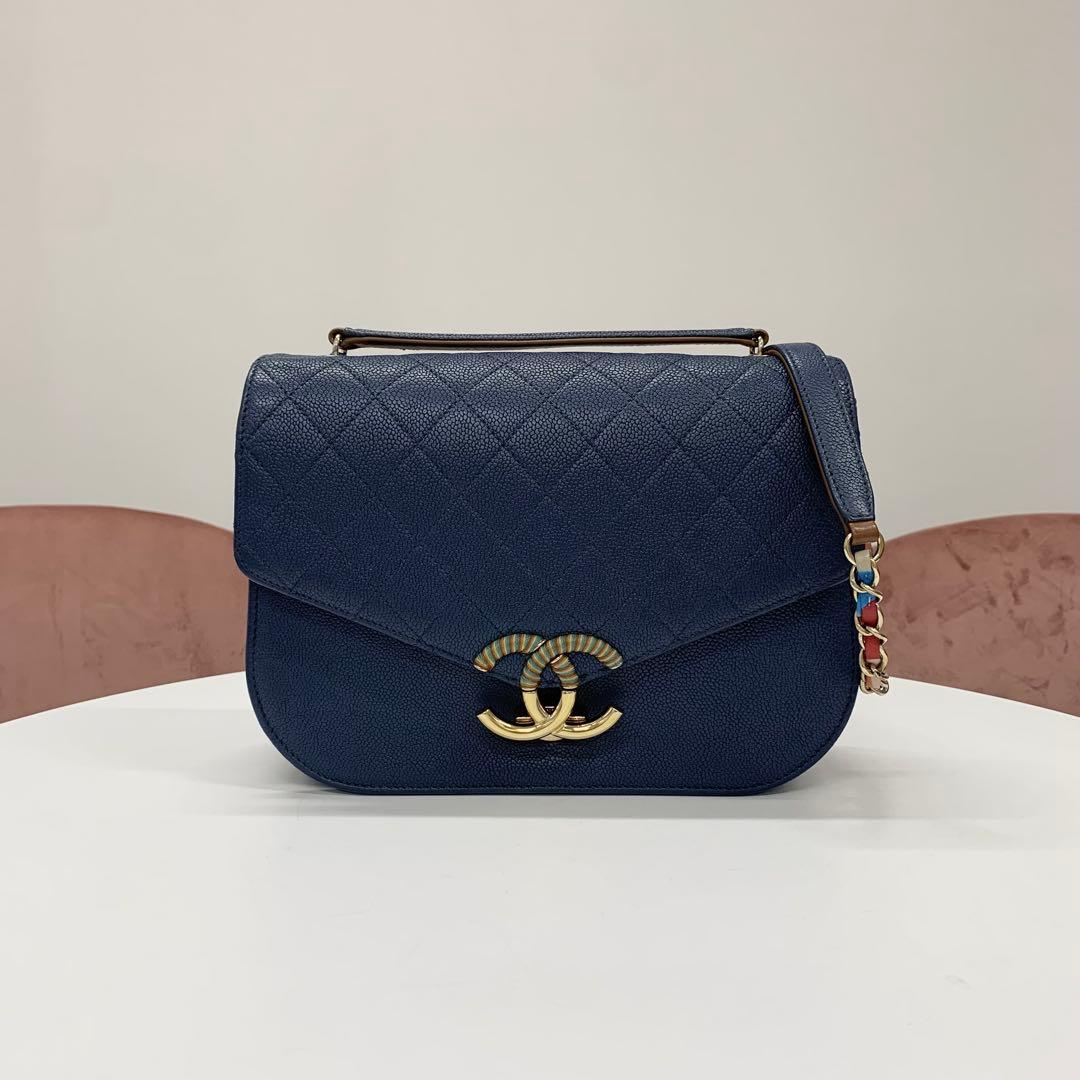 Chanel Half CC Logo Quilted Caviar Leather Shoulder Bag