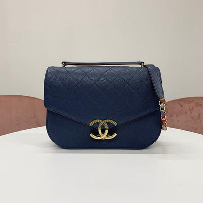 Chanel Half CC Logo Quilted Caviar Leather Shoulder Bag