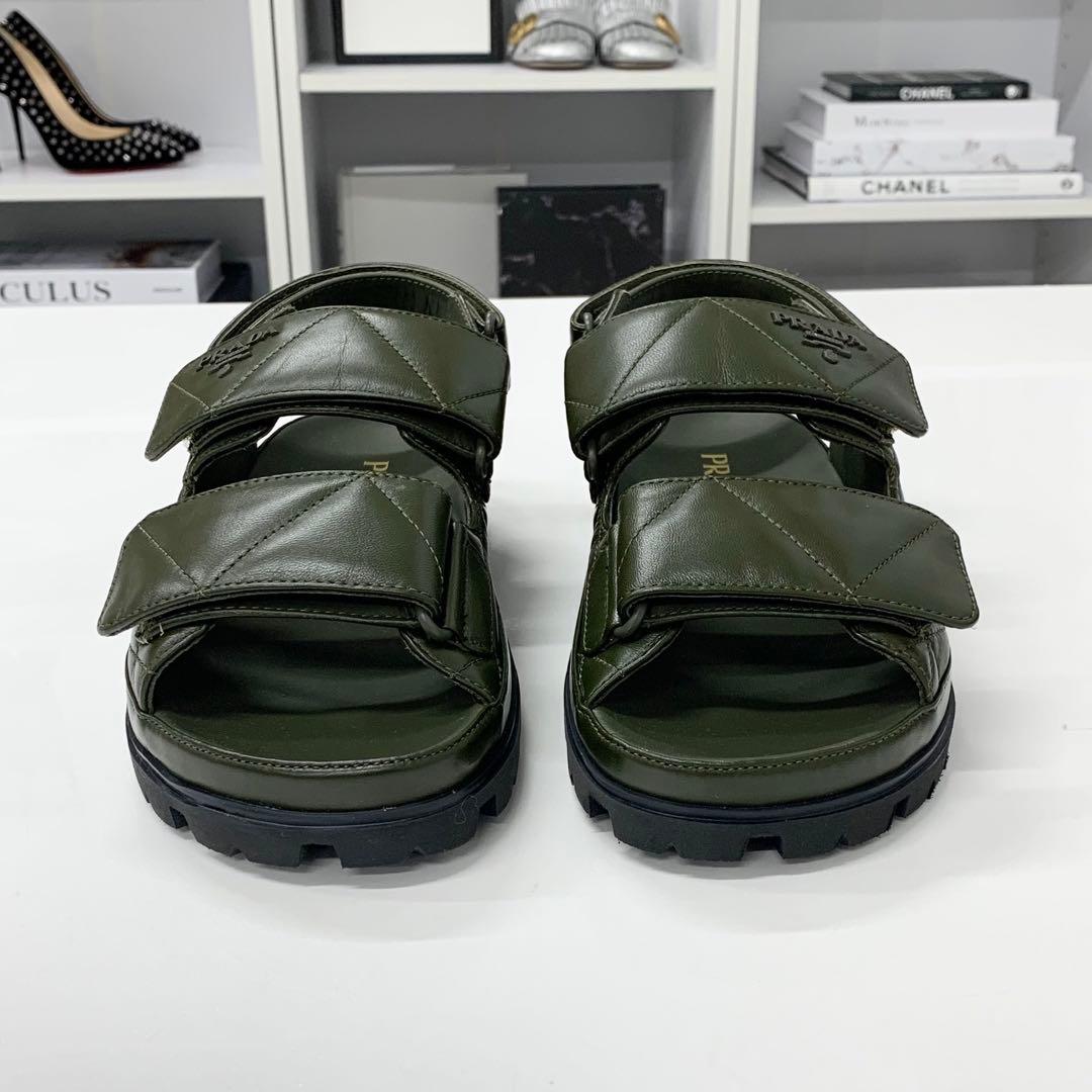 Prada Logo Padded Nappa Leather Velcro Sandals Khaki — view 4