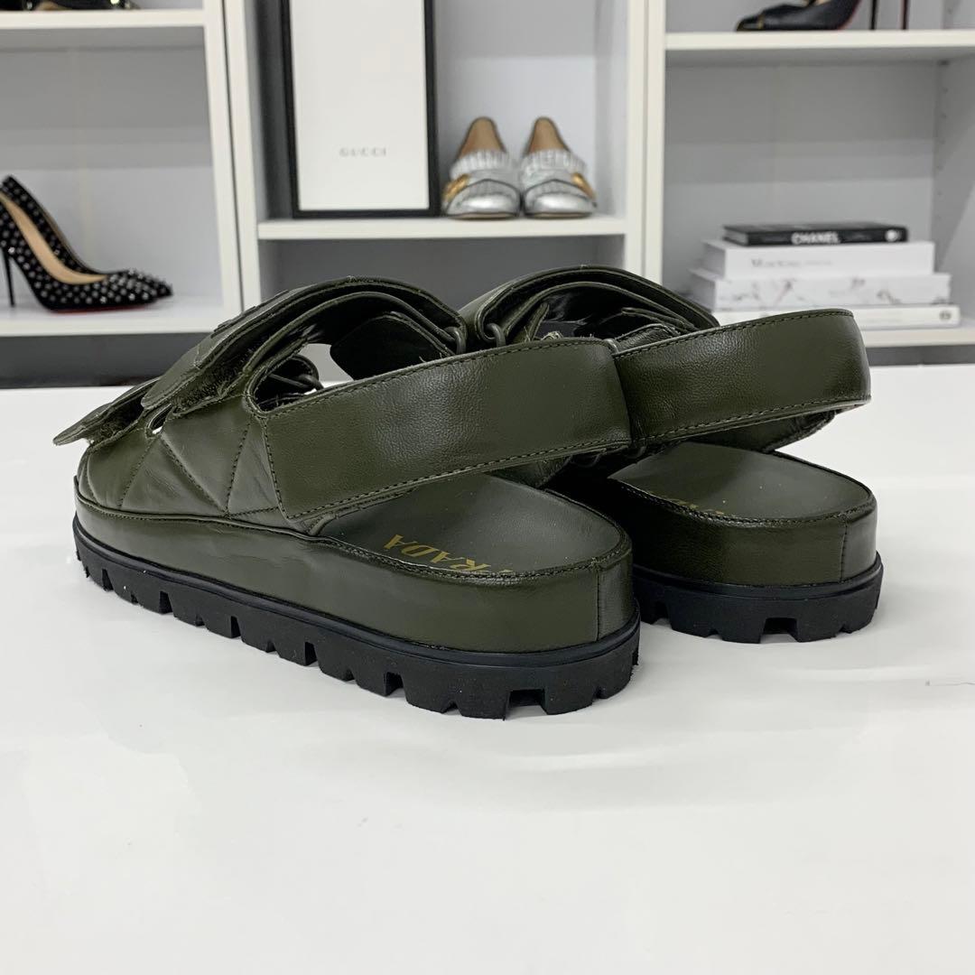 Prada Logo Padded Nappa Leather Velcro Sandals Khaki — view 5