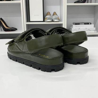 Prada Logo Padded Nappa Leather Velcro Sandals Khaki — view 5