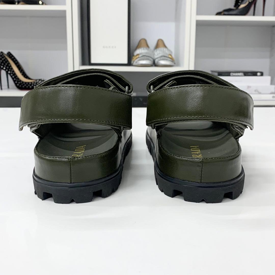 Prada Logo Padded Nappa Leather Velcro Sandals Khaki — view 6