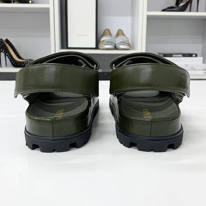 Prada Logo Padded Nappa Leather Velcro Sandals Khaki — view 6