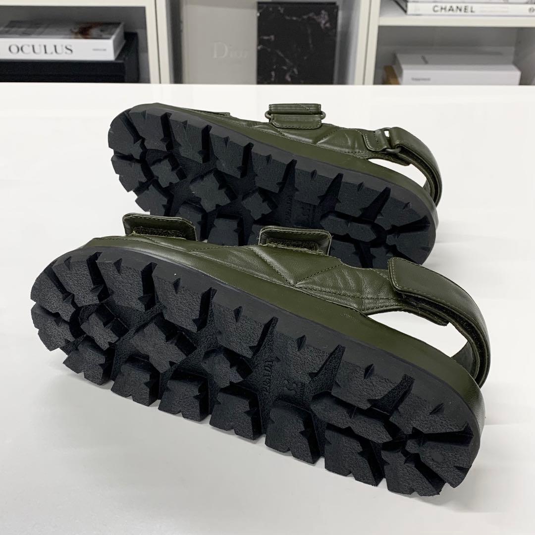 Prada Logo Padded Nappa Leather Velcro Sandals Khaki — view 7