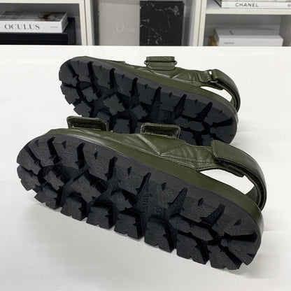Prada Logo Padded Nappa Leather Velcro Sandals Khaki — view 7