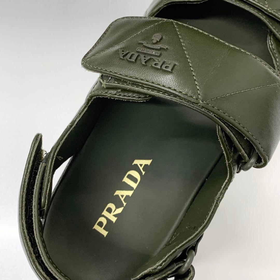 Prada Logo Padded Nappa Leather Velcro Sandals Khaki — view 8