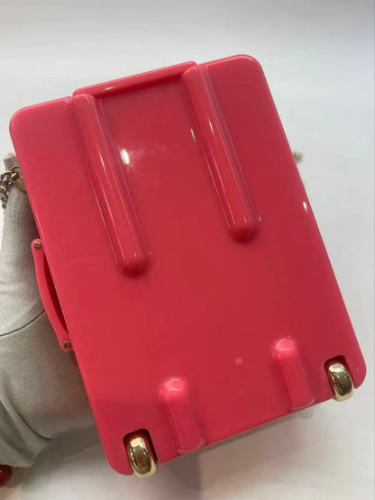 Chanel Luggage Motif Acrylic Minaudiere Pink — view 4