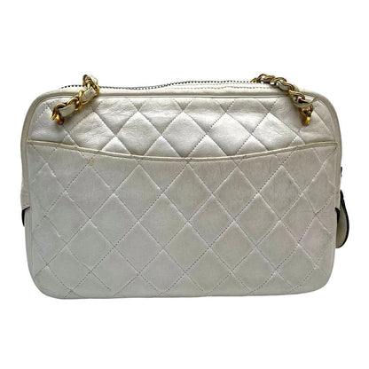 Chanel Quilted Lambskin Chain Shoulder Bag White Coco — view 2