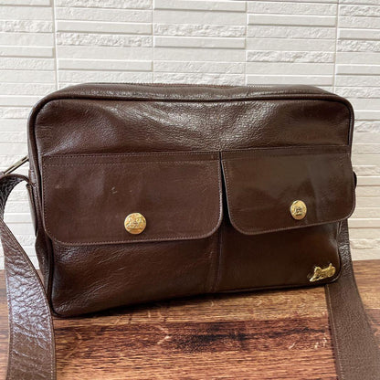 Celine Leather Carriage Logo Gold Shoulder Bag Brown