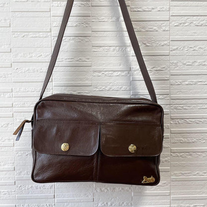 Celine Leather Carriage Logo Gold Shoulder Bag Brown — view 3
