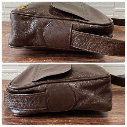 Celine Leather Carriage Logo Gold Shoulder Bag Brown — view 4