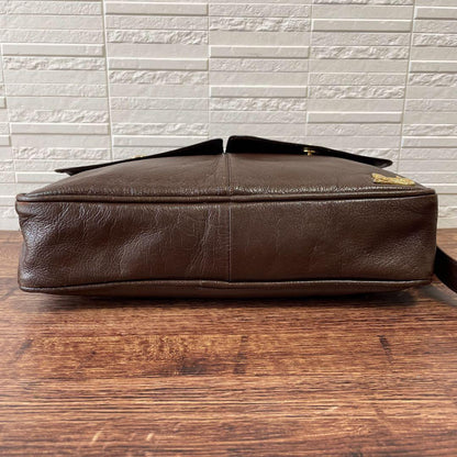 Celine Leather Carriage Logo Gold Shoulder Bag Brown — view 5