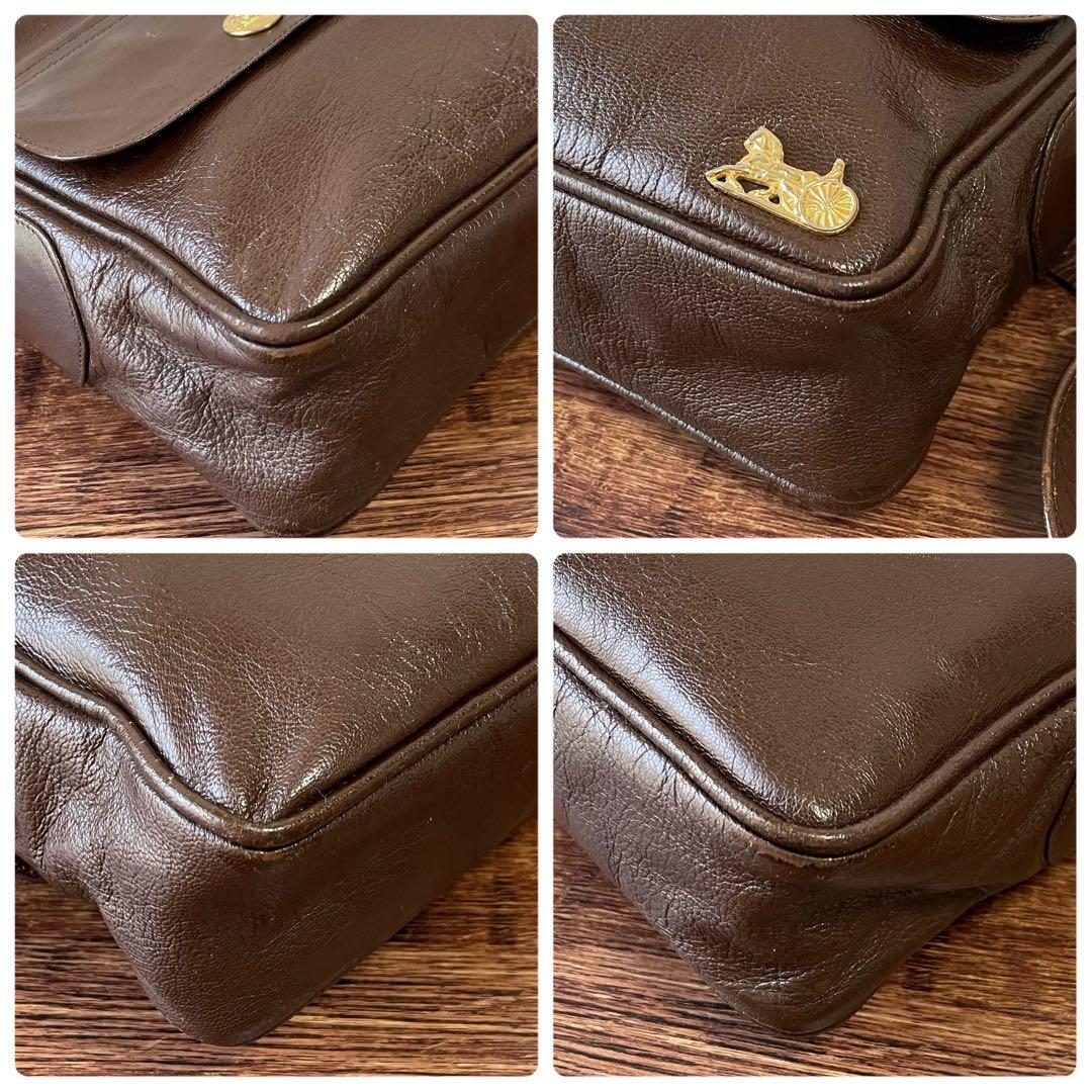 Celine Leather Carriage Logo Gold Shoulder Bag Brown — view 6