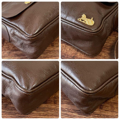 Celine Leather Carriage Logo Gold Shoulder Bag Brown — view 6