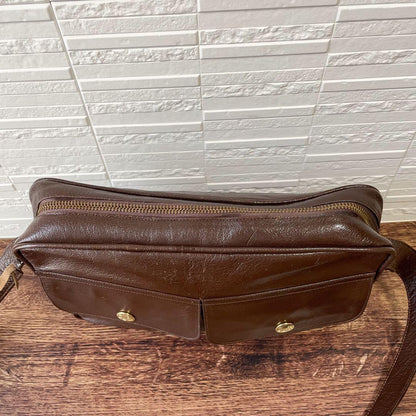 Celine Leather Carriage Logo Gold Shoulder Bag Brown — view 7
