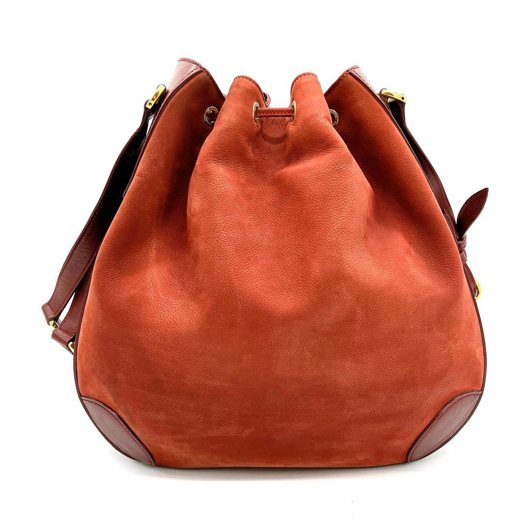 Gucci Shoulder Bag Suede Gold Hardware Red Drawstring