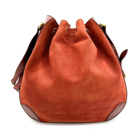 Gucci Shoulder Bag Suede Gold Hardware Red Drawstring