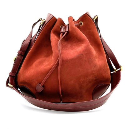 Gucci Shoulder Bag Suede Gold Hardware Red Drawstring