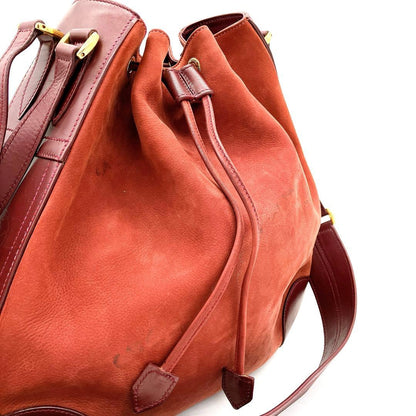 Gucci Shoulder Bag Suede Gold Hardware Red Drawstring