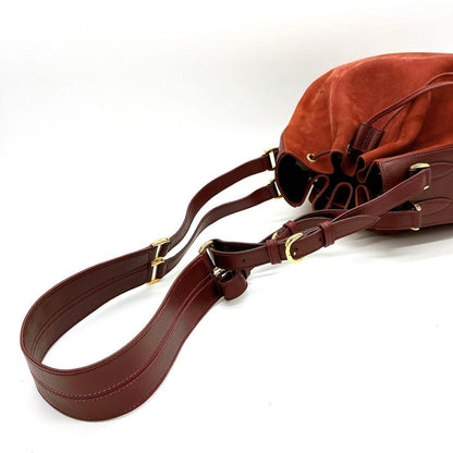 Gucci Shoulder Bag Suede Gold Hardware Red Drawstring